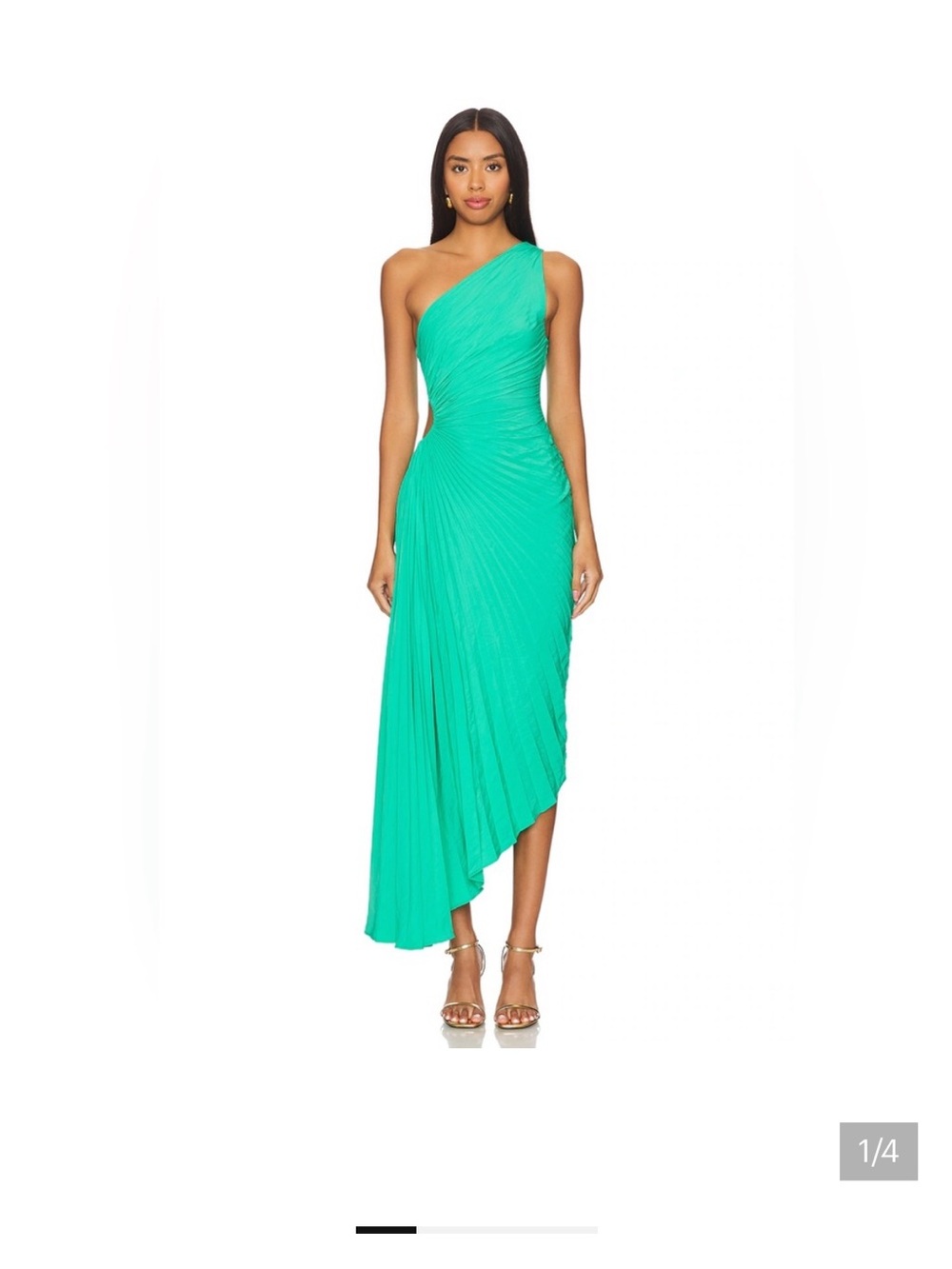 One-Shoulder Pleated Asymmetric Green Dress A.L.c